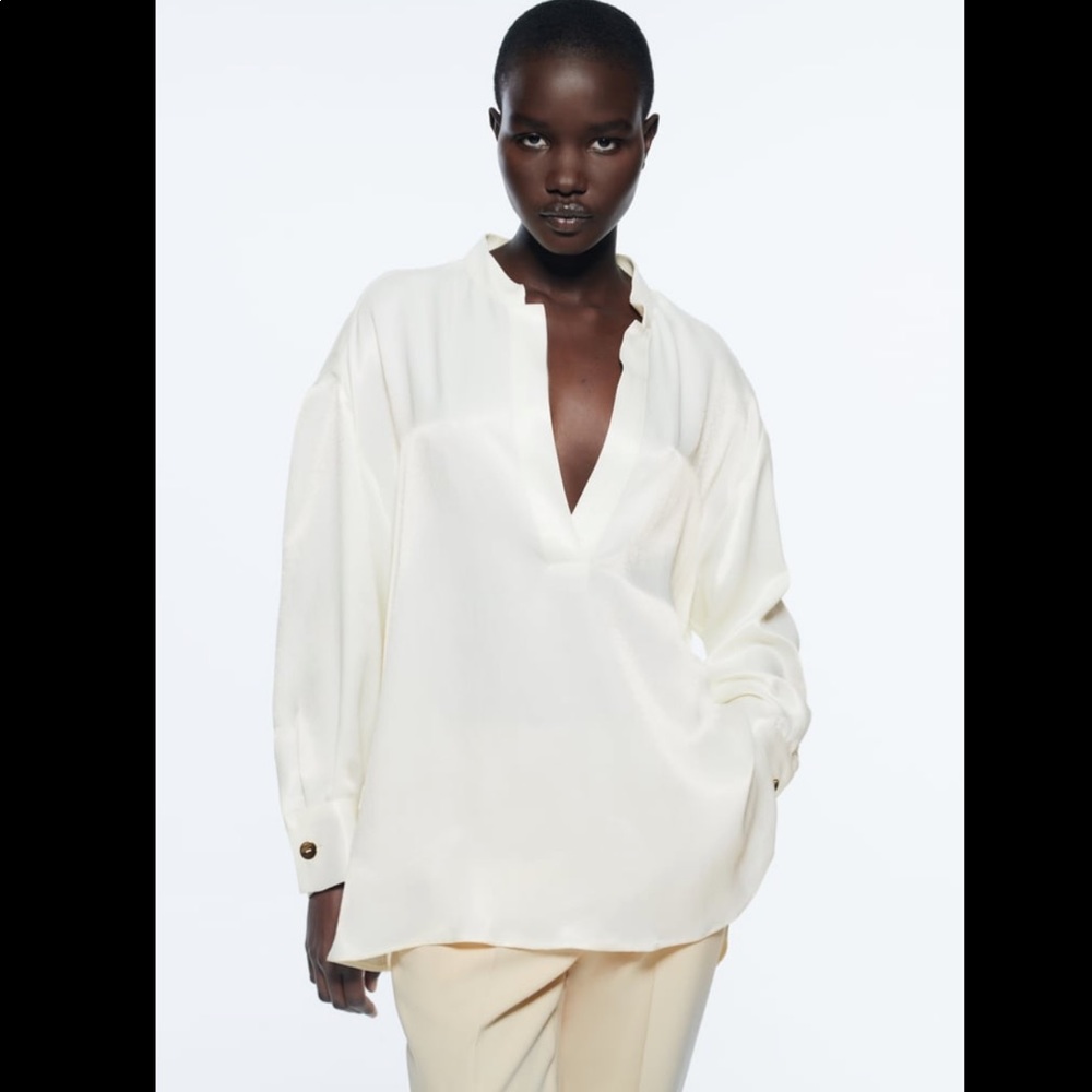 Satin effect long tunic blouse